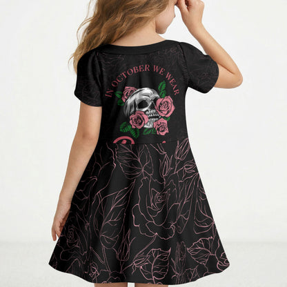 In October We Wear Pink Kid Short Sleeve Dress Skull and Roses - Black