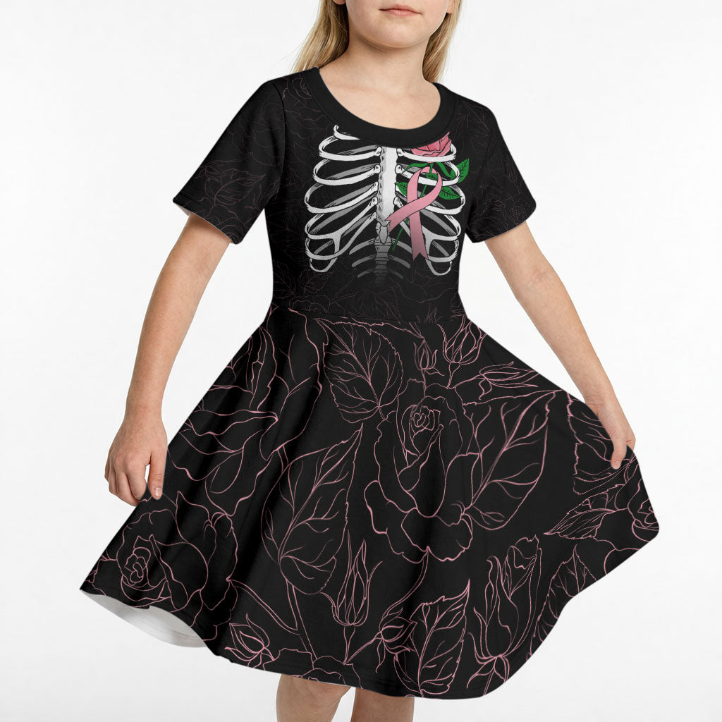 In October We Wear Pink Kid Short Sleeve Dress Skull and Roses - Black