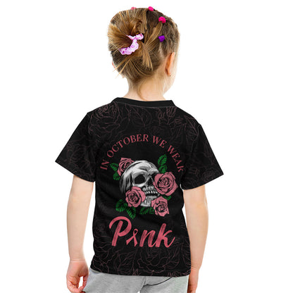In October We Wear Pink Kid T Shirt Skull and Roses - Black