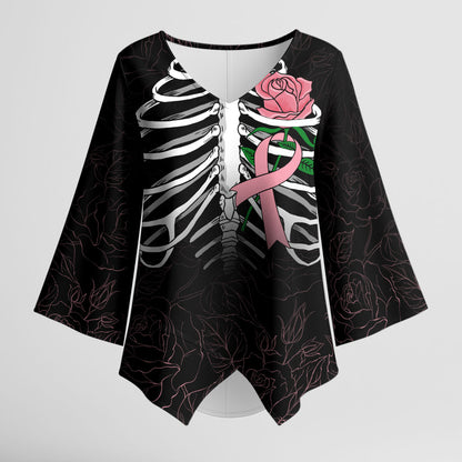 In October We Wear Pink Kimono Sleeve Blouse Skull and Roses - Black