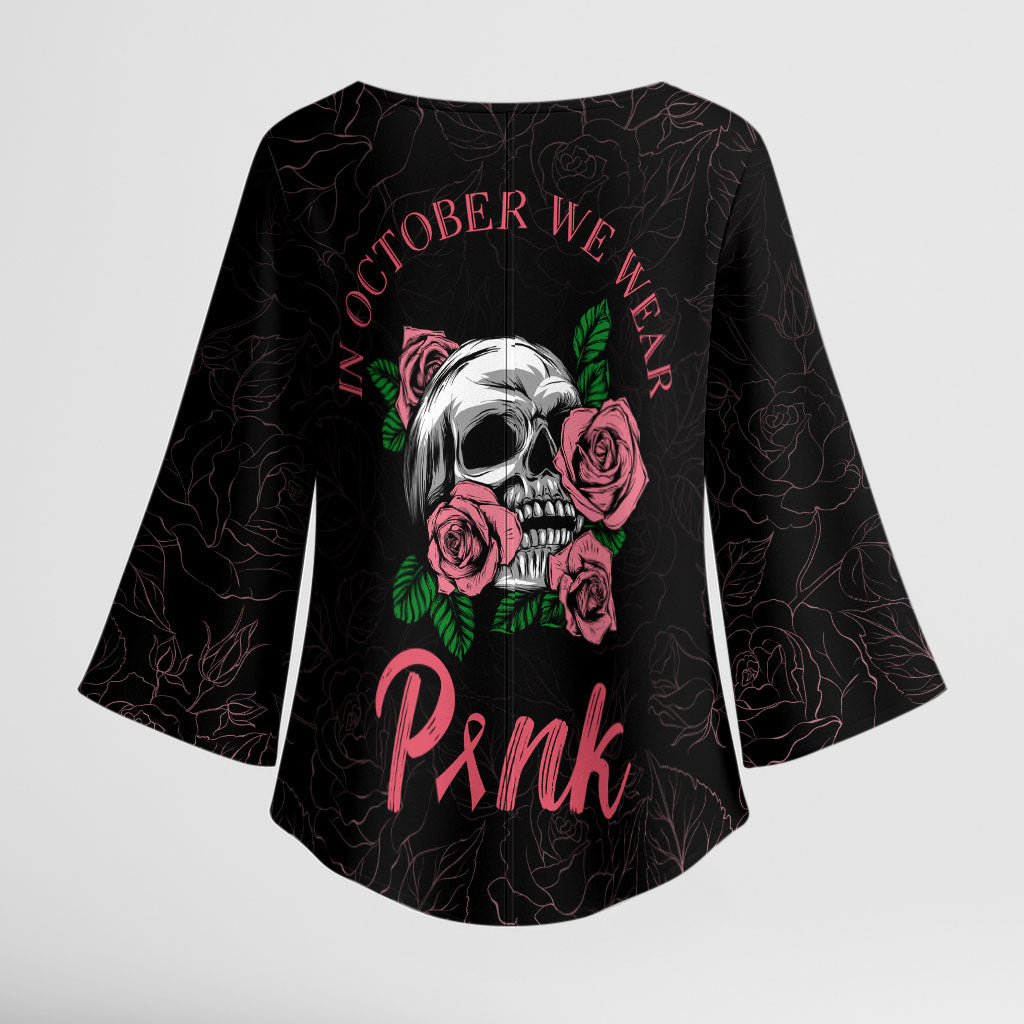 In October We Wear Pink Kimono Sleeve Blouse Skull and Roses - Black