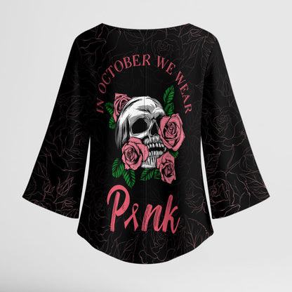 In October We Wear Pink Kimono Sleeve Blouse Skull and Roses - Black