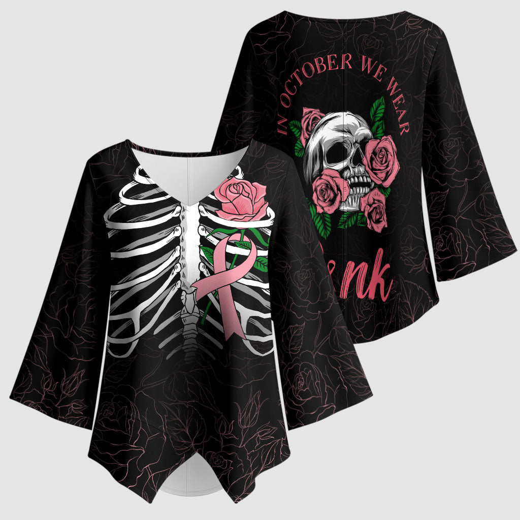 In October We Wear Pink Kimono Sleeve Blouse Skull and Roses - Black