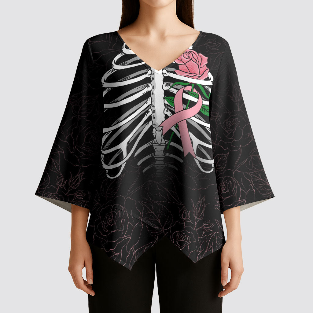 In October We Wear Pink Kimono Sleeve Blouse Skull and Roses - Black