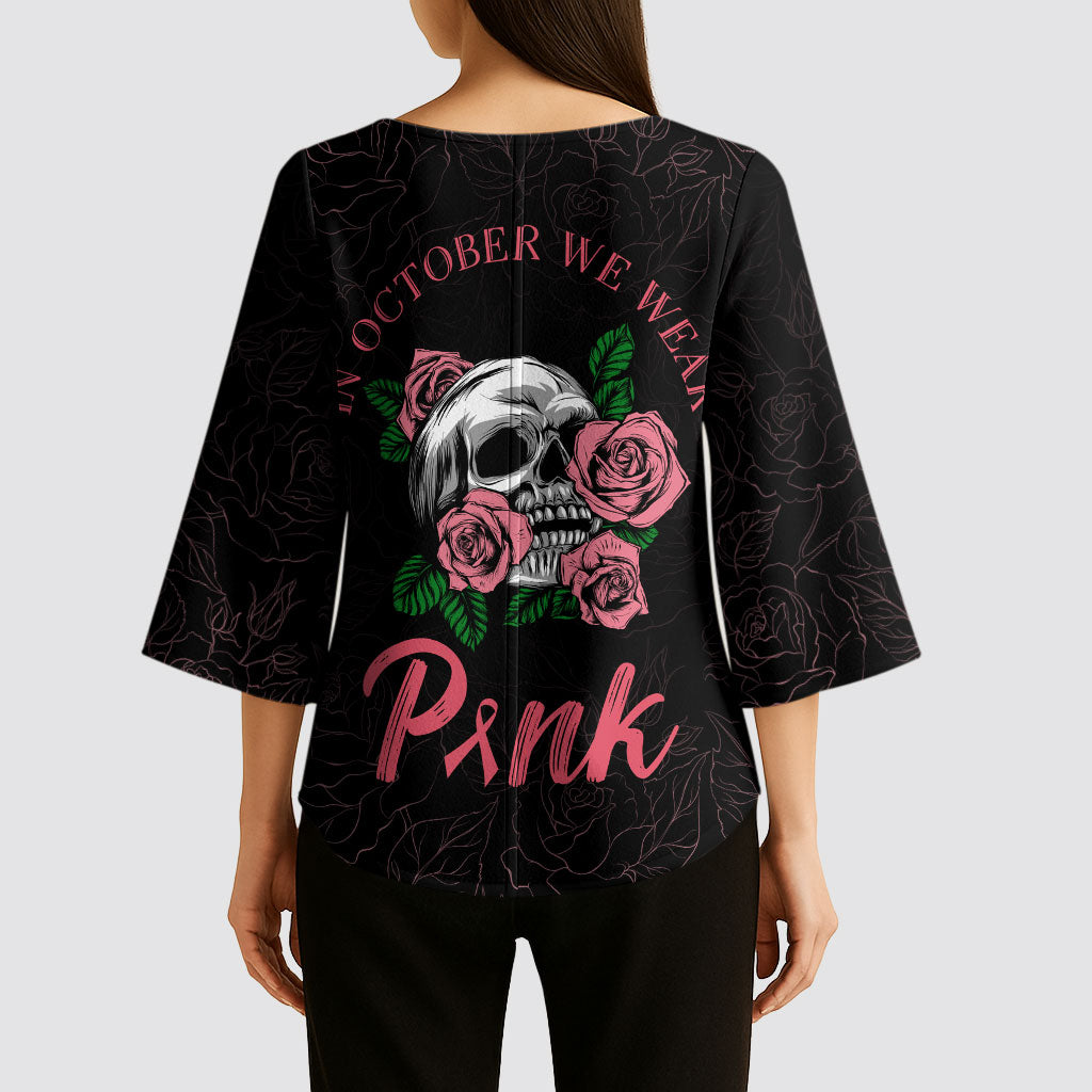 In October We Wear Pink Kimono Sleeve Blouse Skull and Roses - Black