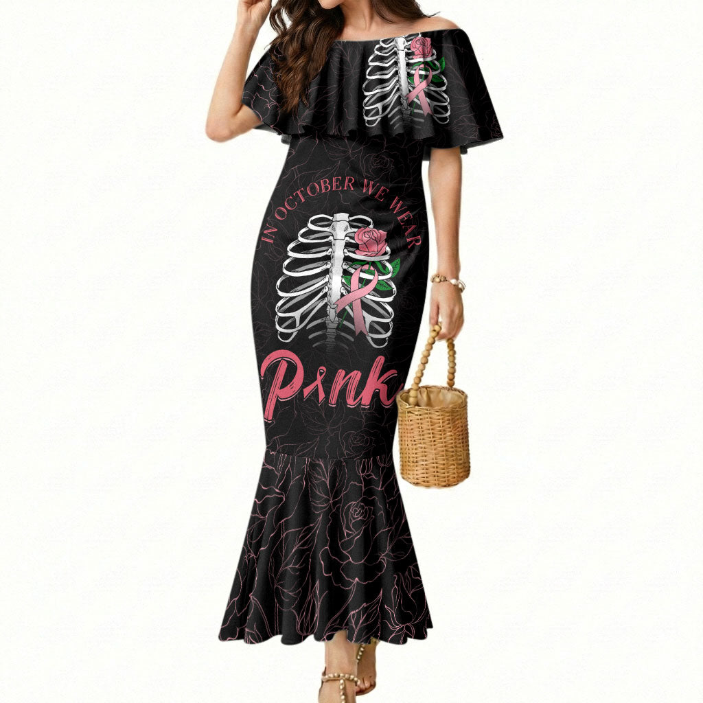 In October We Wear Pink Mermaid Dress Skull and Roses - Black
