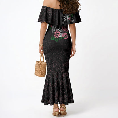 In October We Wear Pink Mermaid Dress Skull and Roses - Black