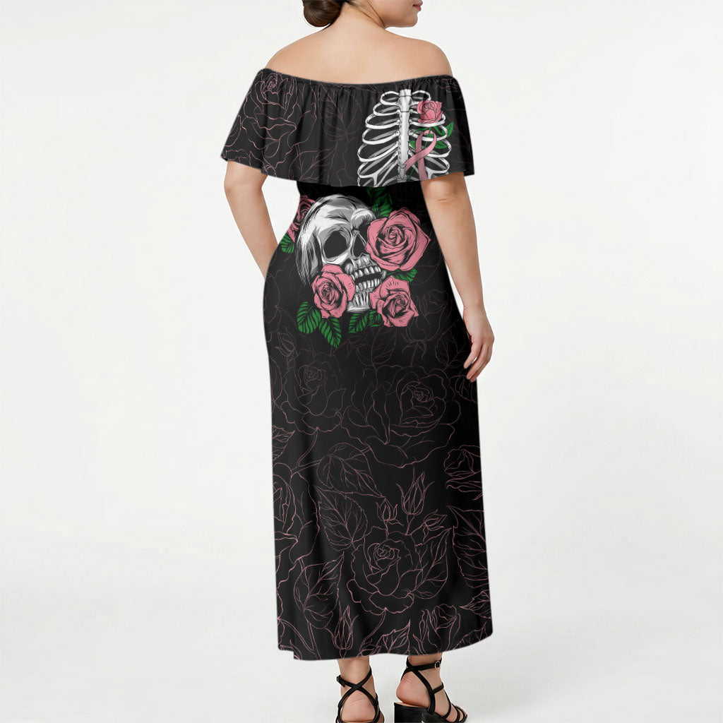 In October We Wear Pink Off Shoulder Maxi Dress Skull and Roses - Black