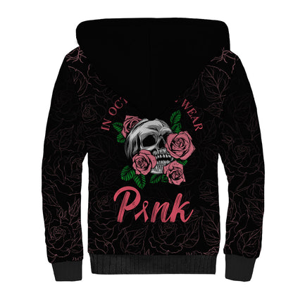 In October We Wear Pink Sherpa Hoodie Skull and Roses - Black