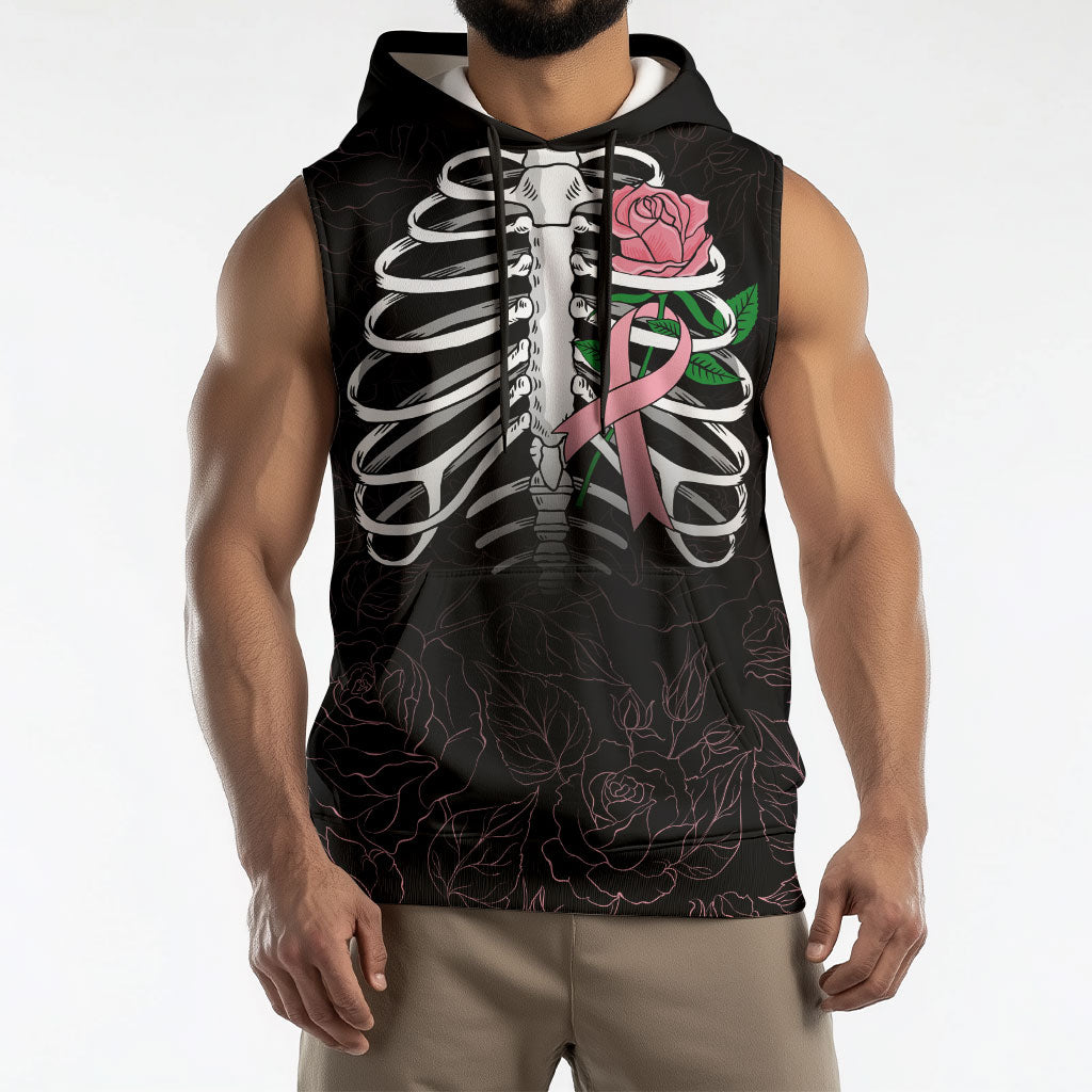 In October We Wear Pink Sleeveless Hoodie Skull and Roses - Black