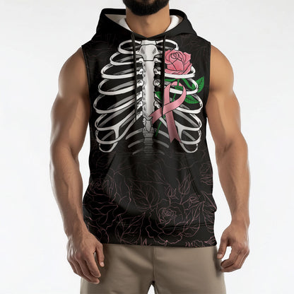 In October We Wear Pink Sleeveless Hoodie Skull and Roses - Black