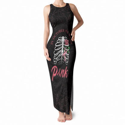 In October We Wear Pink Tank Maxi Dress Skull and Roses - Black