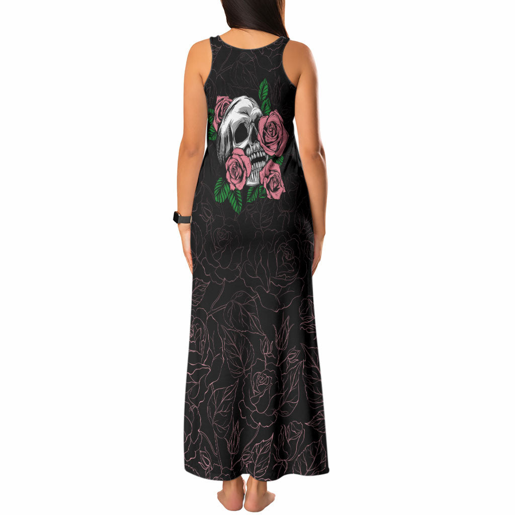 In October We Wear Pink Tank Maxi Dress Skull and Roses - Black