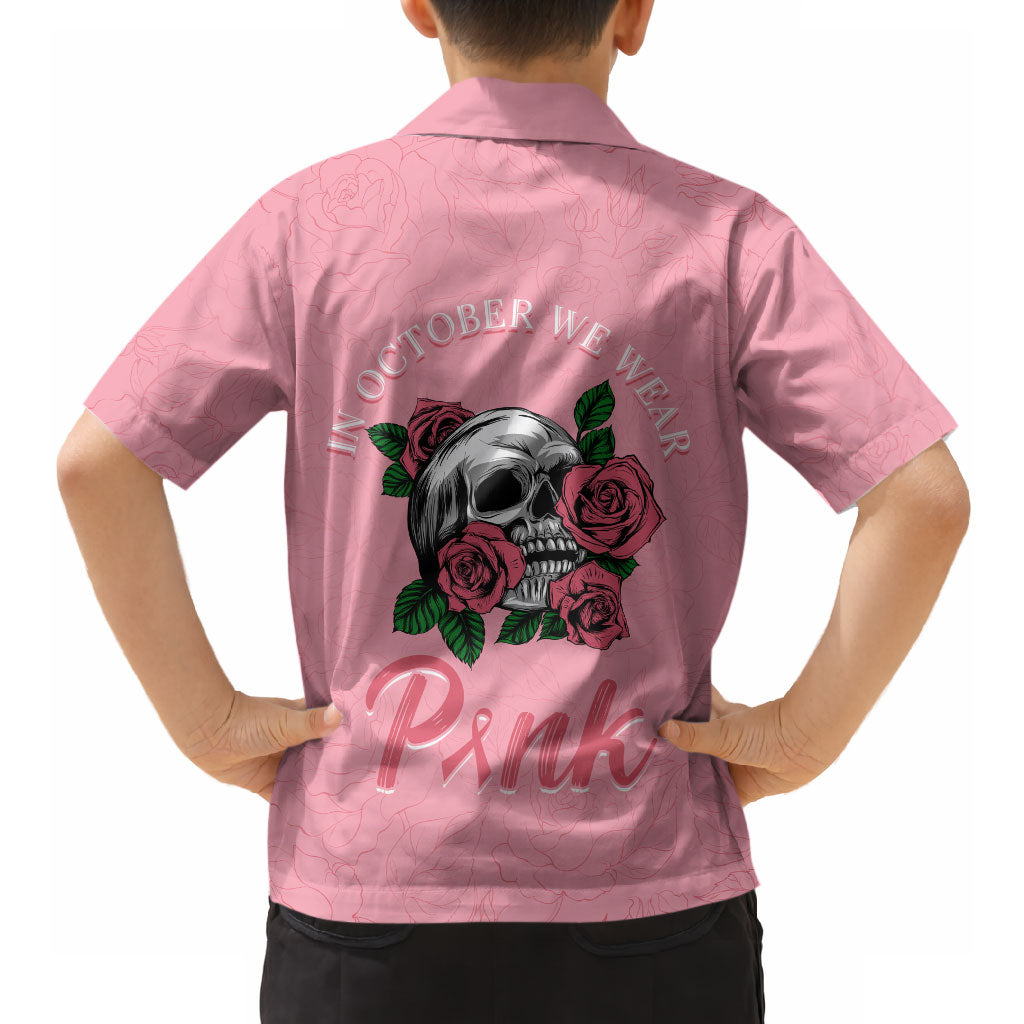 In October We Wear Pink Hawaiian Shirt Skull and Roses - Pink