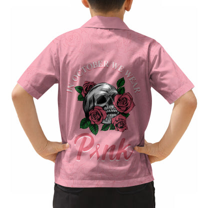 In October We Wear Pink Hawaiian Shirt Skull and Roses - Pink