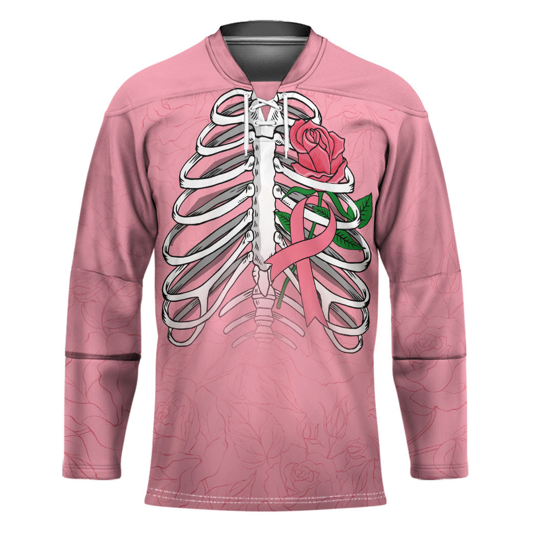 In October We Wear Pink Hockey Jersey Skull and Roses - Pink