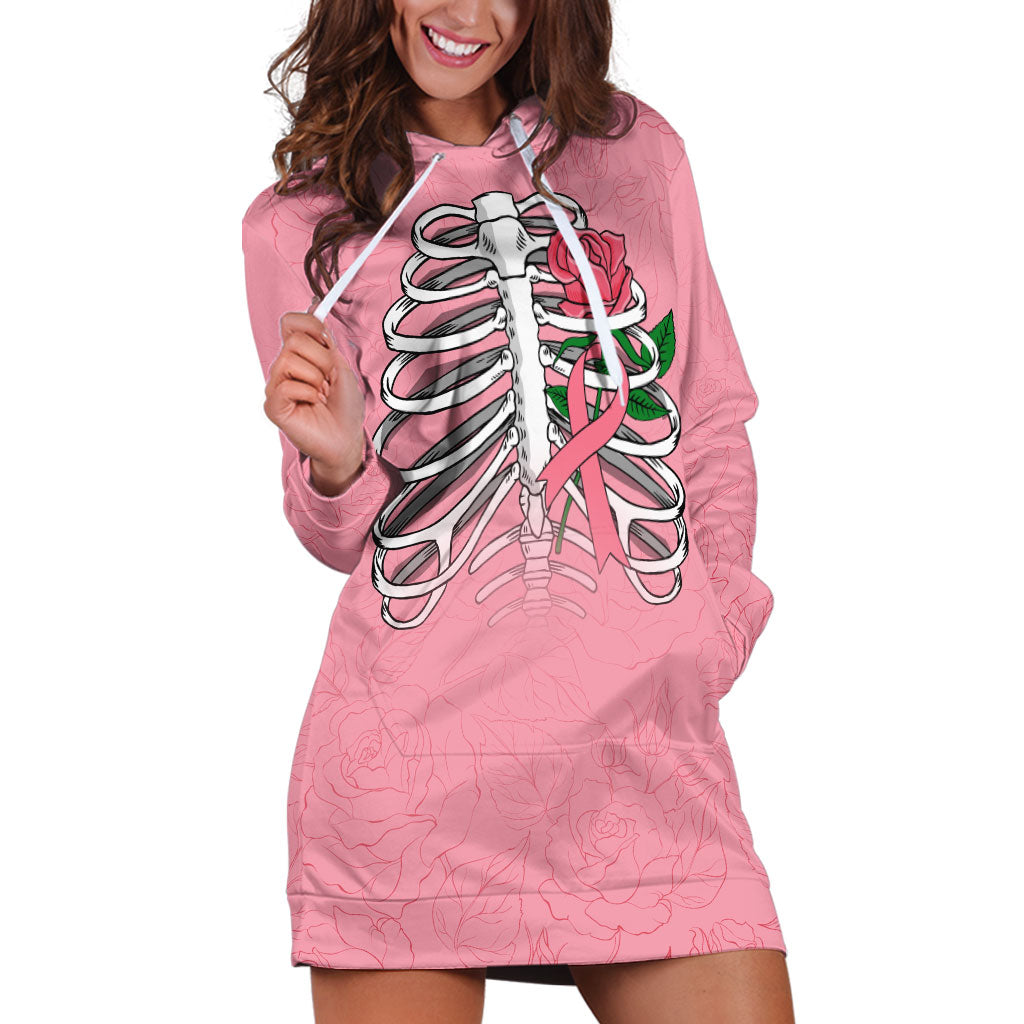 In October We Wear Pink Hoodie Dress Skull and Roses - Pink