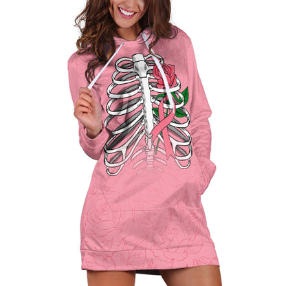 In October We Wear Pink Hoodie Dress Skull and Roses - Pink