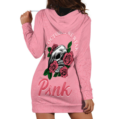 In October We Wear Pink Hoodie Dress Skull and Roses - Pink