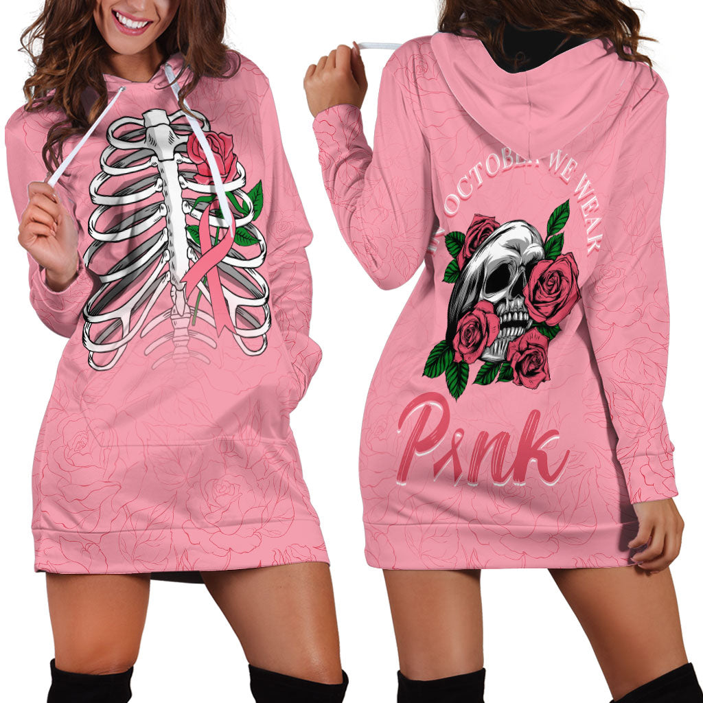 In October We Wear Pink Hoodie Dress Skull and Roses - Pink