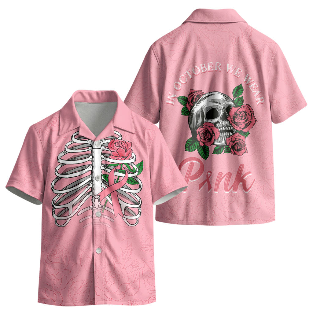 In October We Wear Pink Kid Hawaiian Shirt Skull and Roses - Pink