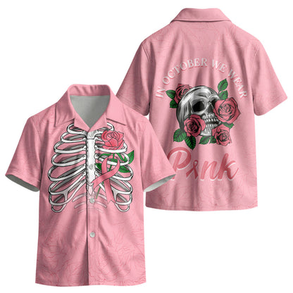 In October We Wear Pink Kid Hawaiian Shirt Skull and Roses - Pink