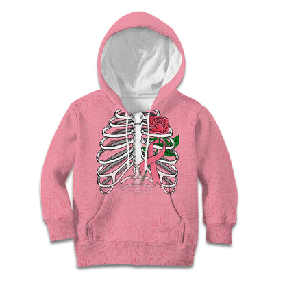 In October We Wear Pink Kid Hoodie Skull and Roses - Pink