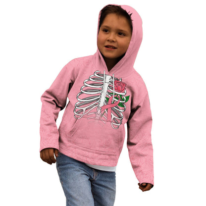 In October We Wear Pink Kid Hoodie Skull and Roses - Pink