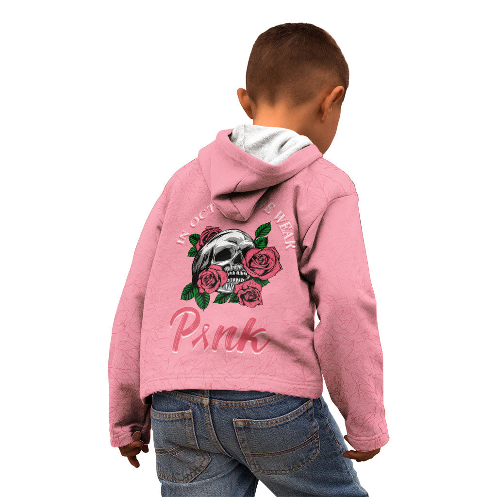 In October We Wear Pink Kid Hoodie Skull and Roses - Pink