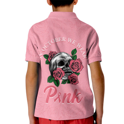 In October We Wear Pink Kid Polo Shirt Skull and Roses - Pink