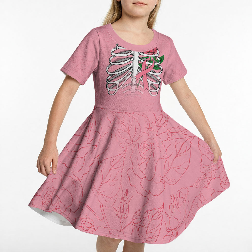 In October We Wear Pink Kid Short Sleeve Dress Skull and Roses - Pink