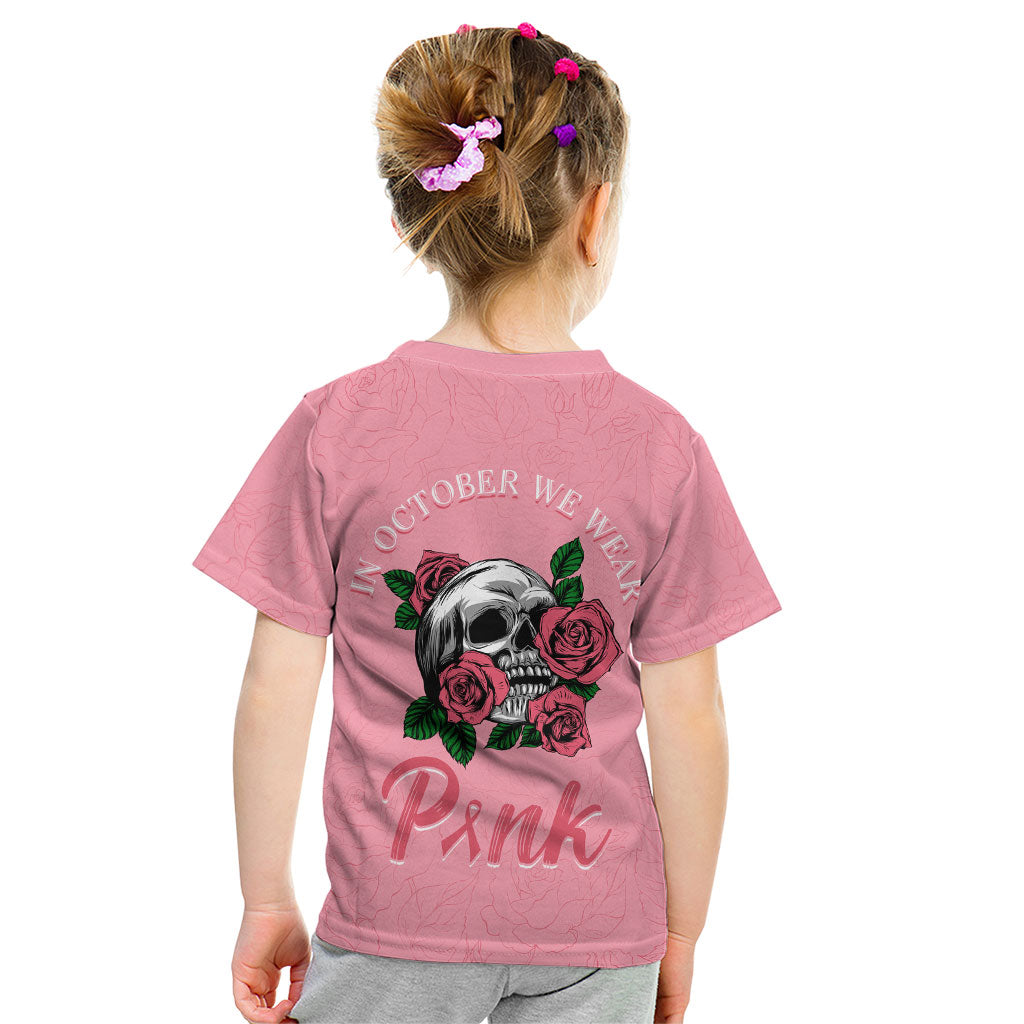 In October We Wear Pink Kid T Shirt Skull and Roses - Pink