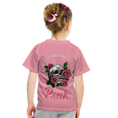 In October We Wear Pink Kid T Shirt Skull and Roses - Pink
