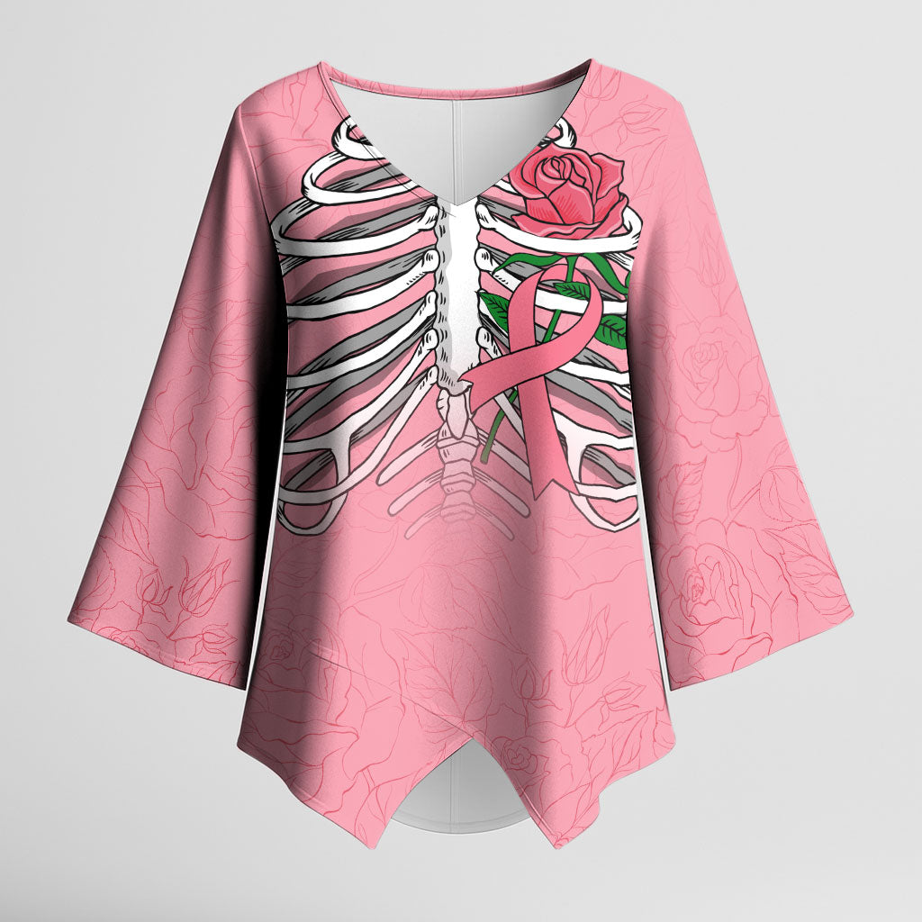 In October We Wear Pink Kimono Sleeve Blouse Skull and Roses - Pink