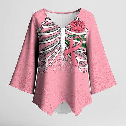 In October We Wear Pink Kimono Sleeve Blouse Skull and Roses - Pink