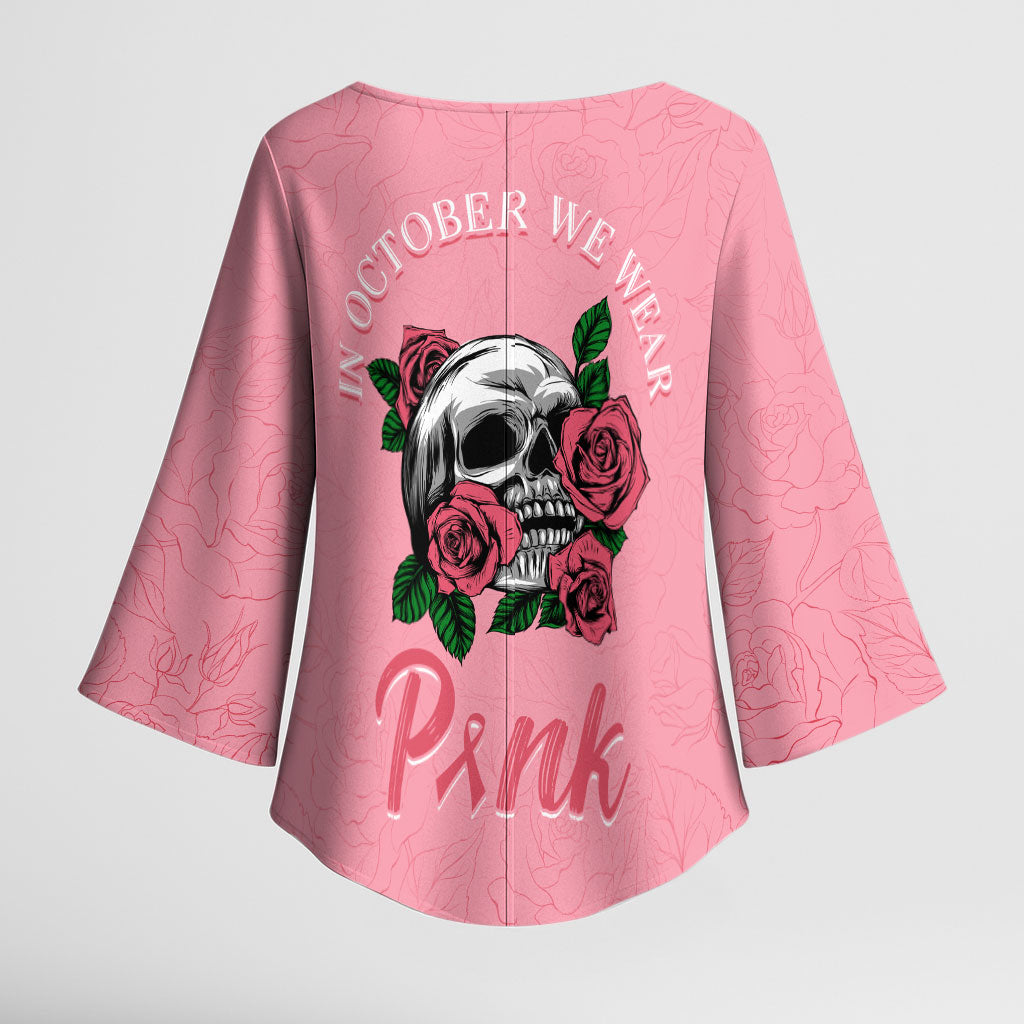 In October We Wear Pink Kimono Sleeve Blouse Skull and Roses - Pink