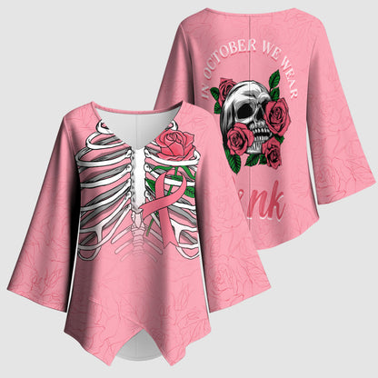 In October We Wear Pink Kimono Sleeve Blouse Skull and Roses - Pink