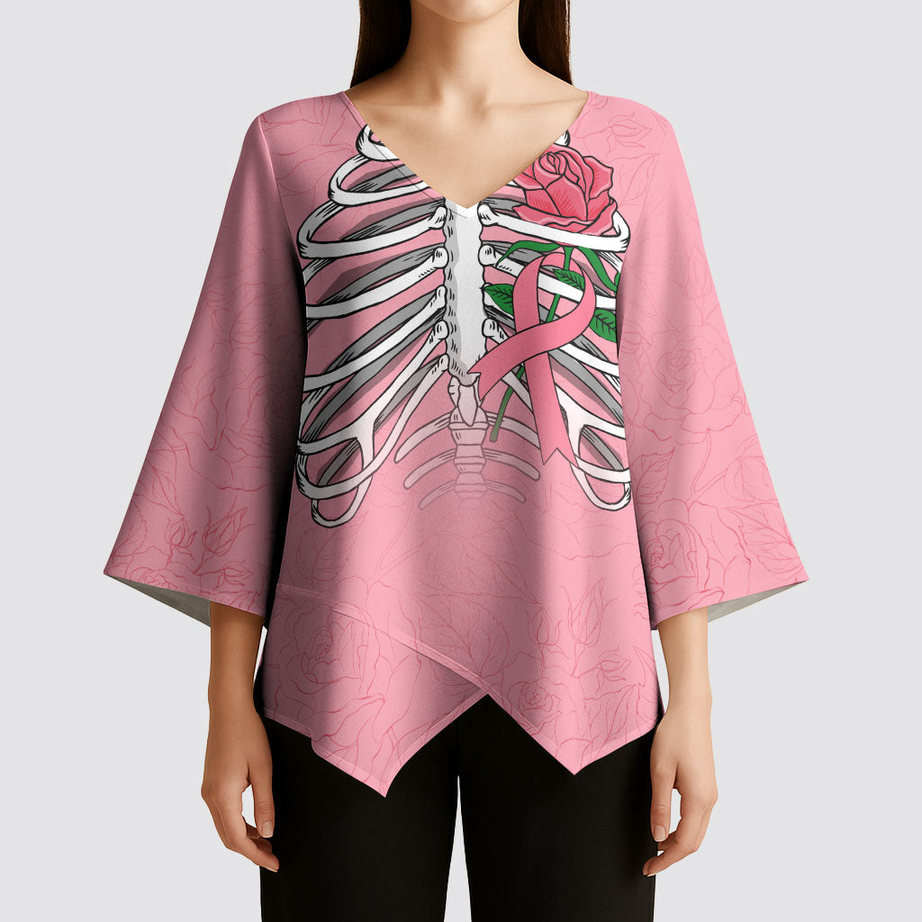 In October We Wear Pink Kimono Sleeve Blouse Skull and Roses - Pink