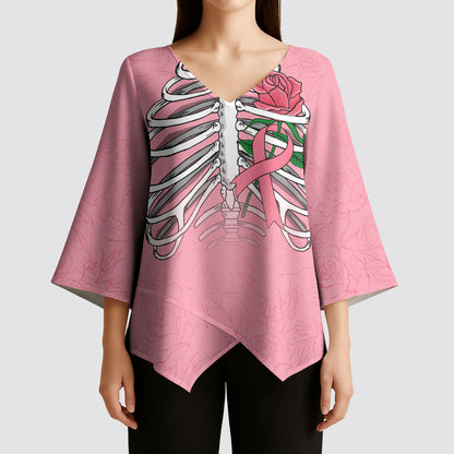 In October We Wear Pink Kimono Sleeve Blouse Skull and Roses - Pink
