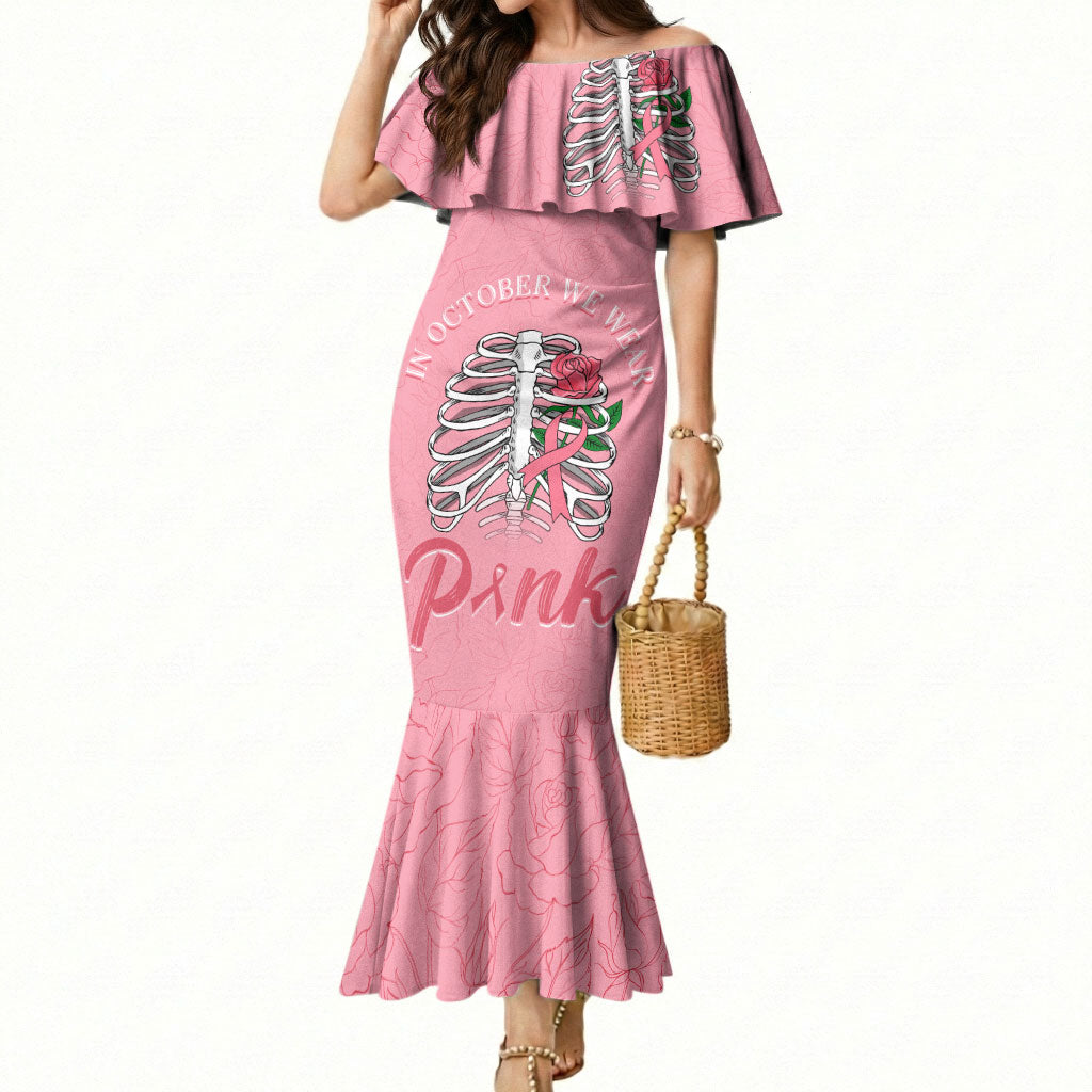 In October We Wear Pink Mermaid Dress Skull and Roses - Pink