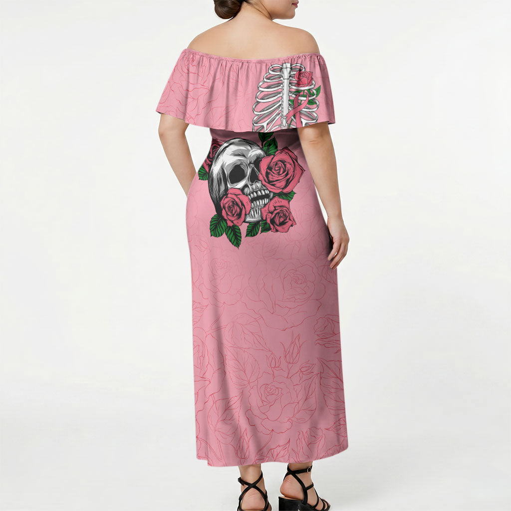 In October We Wear Pink Off Shoulder Maxi Dress Skull and Roses - Pink