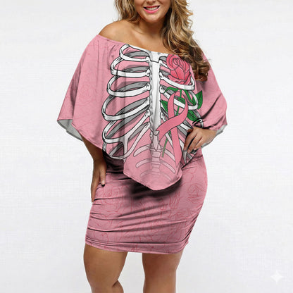 In October We Wear Pink Off Shoulder Short Dress Skull and Roses - Pink