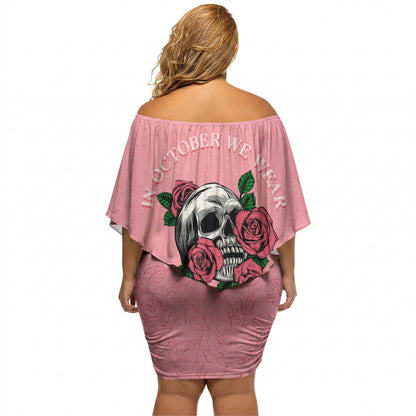 In October We Wear Pink Off Shoulder Short Dress Skull and Roses - Pink