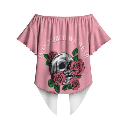 In October We Wear Pink Off Shoulder Wrap Waist Top Skull and Roses - Pink