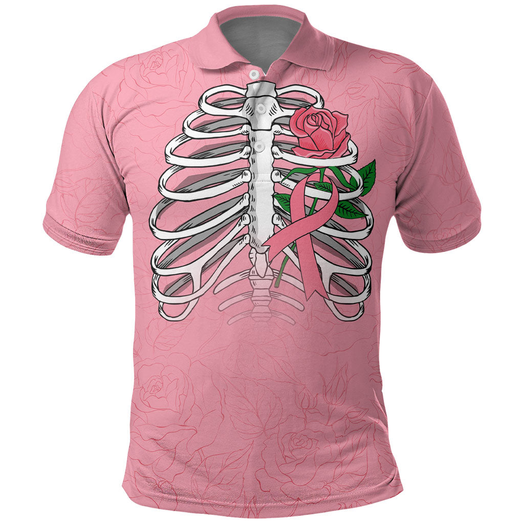 In October We Wear Pink Polo Shirt Skull and Roses - Pink
