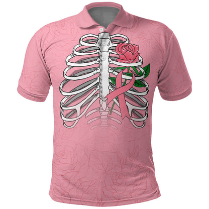 In October We Wear Pink Polo Shirt Skull and Roses - Pink