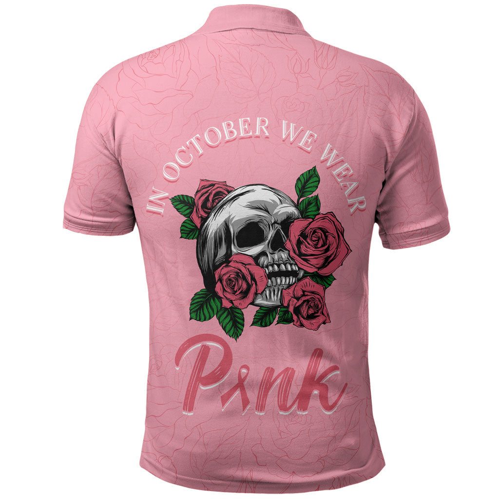 In October We Wear Pink Polo Shirt Skull and Roses - Pink