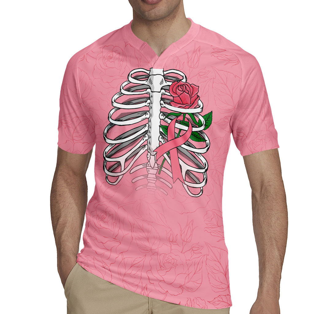 In October We Wear Pink Rugby Jersey Skull and Roses - Pink