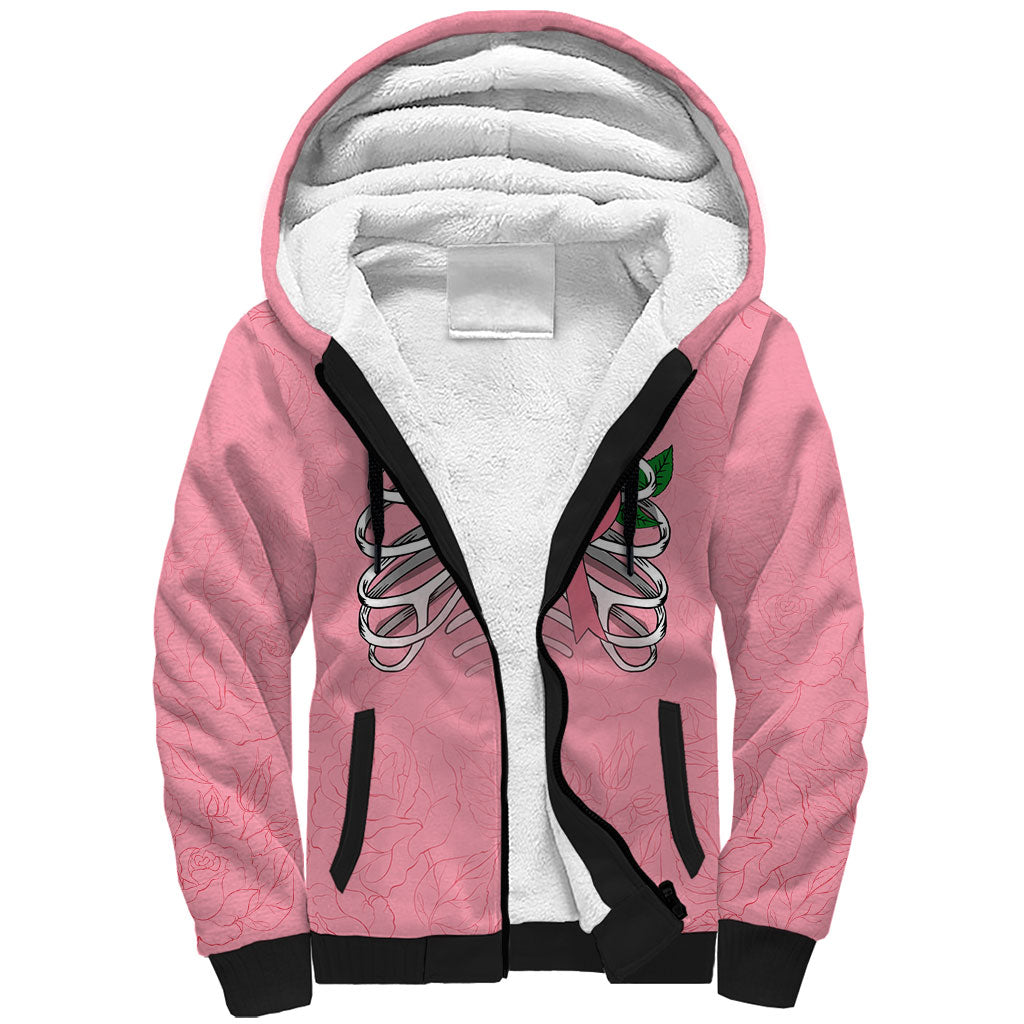 In October We Wear Pink Sherpa Hoodie Skull and Roses - Pink
