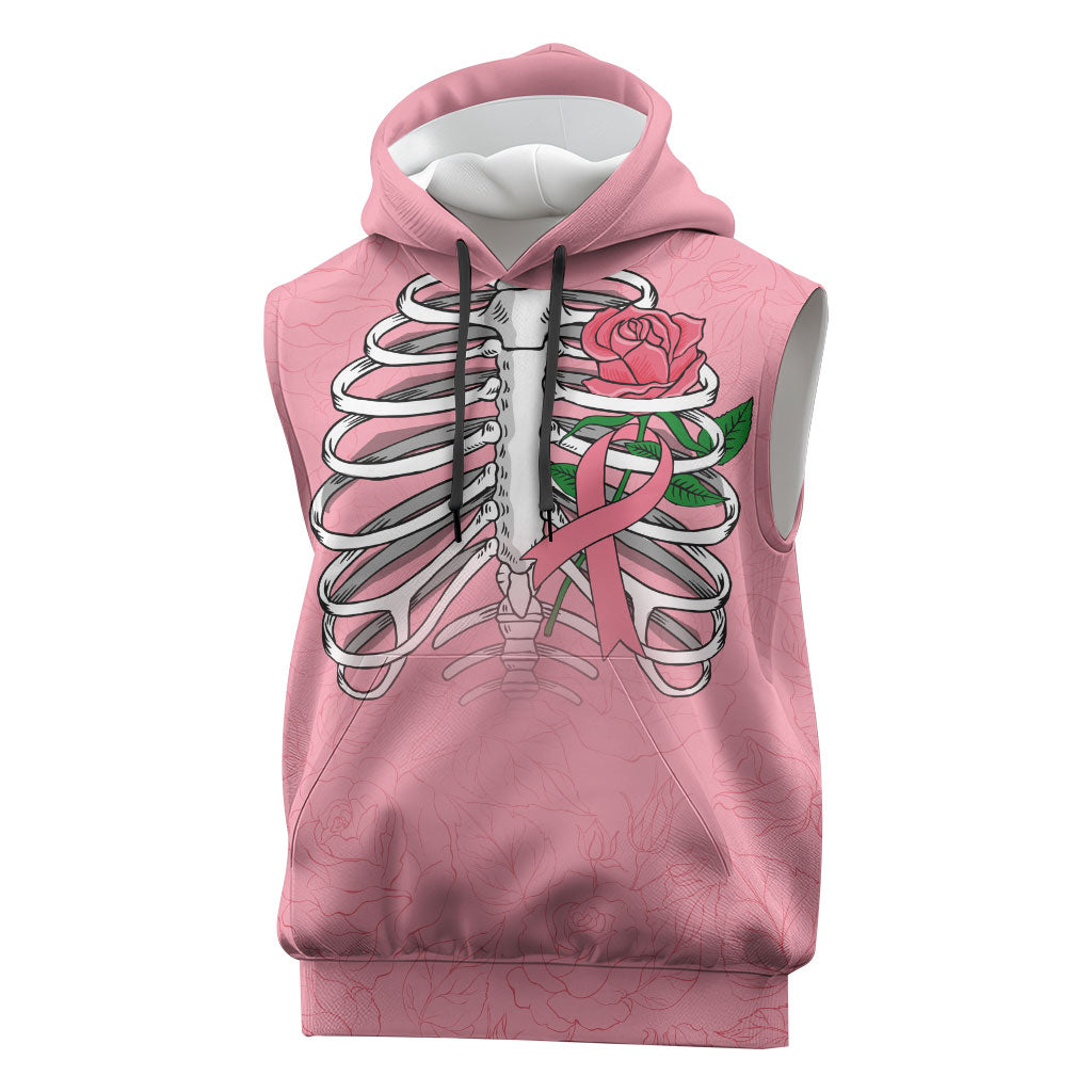 In October We Wear Pink Sleeveless Hoodie Skull and Roses - Pink